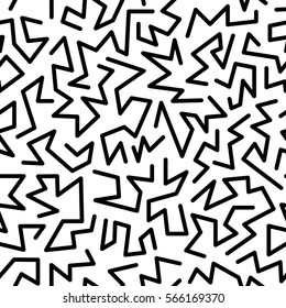 Trendy Memphis Stil nahtlos Muster inspiriert von 80er, 90er Retro-Mode-Design. Schwarz-weißer Hipster-Hintergrund. Abstrakte doodle Illustration aus 80 Jahren