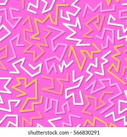 Trendy style seamless pattern inspired by 80s, 90s retro fashion design. Colorful festive hipster background. Abstract doodle illustration from eighties. White yellow, pink color