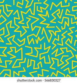 Trendy style seamless pattern inspired by 80s, 90s retro fashion design. Colorful festive hipster background. Abstract doodle illustration from eighties. Blue and yellow color