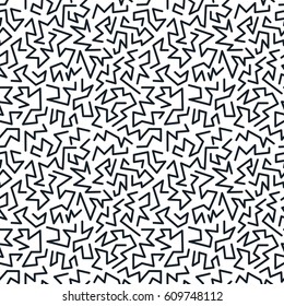 Trendy style seamless pattern inspired by 80s, 90s retro fashion design. Black and white hipster backdrop. Abstract doodle illustration from eighties.