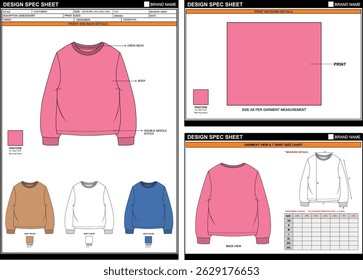 TRENDY STYLE SWEATSHIRT EDITABLE EMPTY TECHPACK MEASUREMENT TEMPLATE