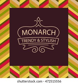 Trendy and style template of vector logo with text monarch. Element of corporate identity for hotel business with crown. 