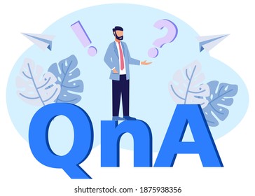 Trendy style vector illustration. The question and answer concept around the big QNA symbols, seminars, presentations, education and others. Can be used for web banners, landing pages.