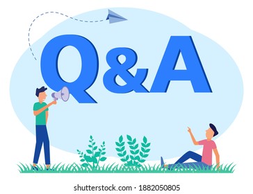 Trendy style vector illustration. The question and answer concept around the big QNA symbols, seminars, presentations, education and others. Can be used for web banners, landing pages.