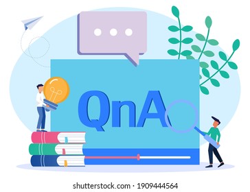 Trendy style vector illustration. The question and answer concept around the big QNA symbols, seminars, presentations, education and others. Can be used for web banners, landing pages.