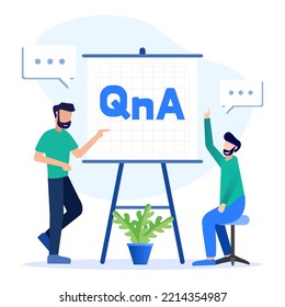 Trendy style vector illustration. The question and answer concept around the big QNA symbols, seminars, presentations, education and others. Can be used for web banners, landing pages.