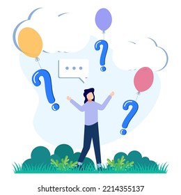 Trendy style vector illustration. The question and answer concept around the big QNA symbols, seminars, presentations, education and others. Can be used for web banners, landing pages.