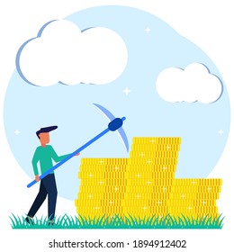 Trendy style vector illustration. Successful businessman with multiple profits. Costs and funding, Finance rich to earn, capital concept, investment.