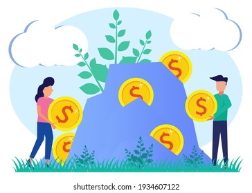 Trendy style vector illustration. Successful businessman with multiple profits. Costs and funding, Finance rich to earn, capital concept, investment.