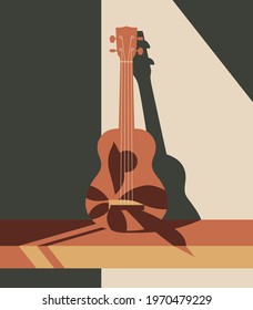 Trendy stylish acoustic instrument abstract background layout. Music artwork flat vector illustration design. Poster, banner, web template.