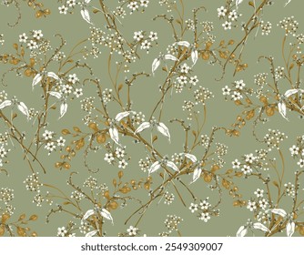 Trendy Stylish  Hand drawn  Fall winter Dry Botanical Floral seamless Pattern,  Vector Flowers  illustration , Design for fashion , fabric, textile, wallpaper, cover  web wrapping