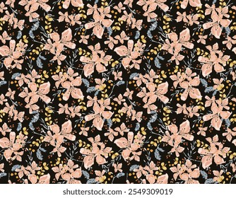 Trendy Stylish  Hand drawn  Fall  winter Botanical Floral seamless Pattern,  Vector Flowers  illustration , Design for fashion , fabric, textile, wallpaper, cover, web, wrapping