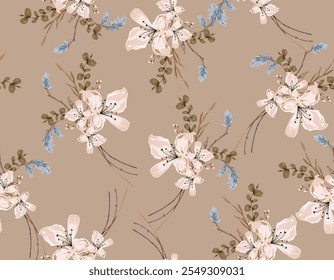 Trendy Stylish  Hand drawn  Fall  winter Botanical Floral seamless Pattern,  Vector Flowers  illustration , Design for fashion , fabric, textile, wallpaper, cover, web, wrapping