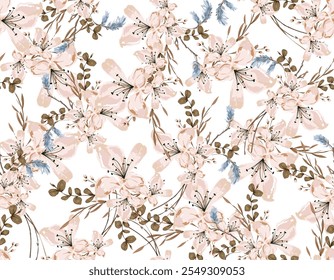 Trendy Stylish  Hand drawn  Fall  winter Botanical Floral seamless Pattern,  Vector Flowers  illustration , Design for fashion , fabric, textile, wallpaper, cover, web, wrapping