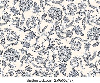 Trendy stylish Hand drawn  floral pattern with paisley and indian flower motifs. damask modern style pattern , Design for fashion , fabric, textile, wallpaper , wrapping and all prints