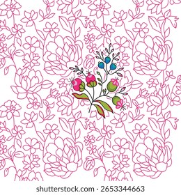 Trendy stylish Hand drawn floral pattern with paisley and  flower motifs. damask modern style pattern