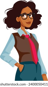 
Trendy Stylish Vector Businesswoman Character Wearing Menswear. Cool gender-neutral fashion style for office corporate events
