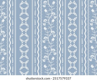 Trendy stylish Vertical Striped  floral pattern with paisley and indian flower motifs. damask modern style pattern , for fashion , fabric, textile, wallpaper , wrapping and all prints on sky blue