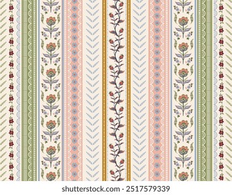 Trendy stylish Vertical Striped  floral pattern with paisley and indian flower motifs. damask modern style pattern , Design for fashion , fabric, textile, wallpaper , wrapping and all prints