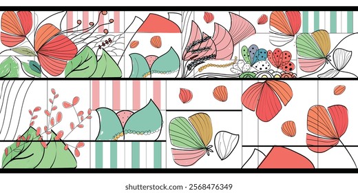 Trendy stylish Vertical Striped floral pattern with paisley and indian flower motifs. damask modern style pattern , Design for fashion , fabric, textile, wallpaper , wrapping and all prints patchwork.