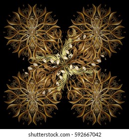 Trendy stylized golden snowflakes and elements memphis cards. Retro style texture, ornament and abstract winter elements. Modern abstract design poster, cover, card design in golden colors.