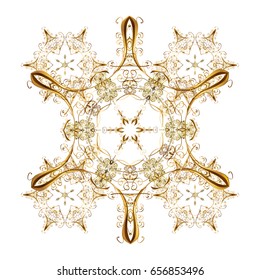 Trendy stylized golden snowflakes and elements memphis cards. Retro style texture, pattern and abstract winter elements. Modern abstract design poster, cover, card design in white colors.