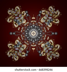 Trendy stylized golden snowflakes and elements memphis cards. Retro style texture, pattern and abstract winter elements. Modern abstract design poster, cover, card design in brown colors.