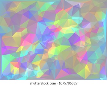 Trendy stylized iridescent polygons, abstract holographic background.