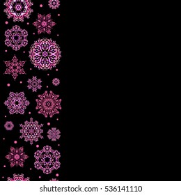 Trendy stylized snowflakes and elements memphis cards. Retro style texture, pattern and abstract winter elements. Modern abstract design poster, cover, card design in magenta and pink colors.