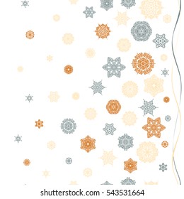 Trendy stylized snowflakes and elements memphis cards. Retro style texture, pattern and abstract winter elements. Modern abstract design poster, cover, card design in orange and beige colors.