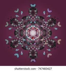 Trendy stylized snowflakes and elements memphis cards. Retro style texture, winter elements. Snowflakes design. Modern abstract design poster, cover, card design in purple, gray and white colors.