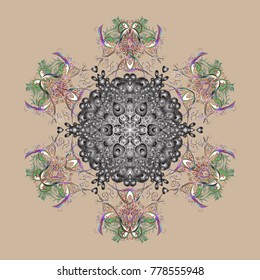 Trendy stylized snowflakes and elements memphis cards. Superb design poster, cover, card design in beige, gray and green colors. Retro style texture, abstract winter elements. Snowflakes design.