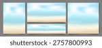 Trendy Summer Background Set. Blurred Beach landscapes Backgrounds with Gradient Different Forms. Summer Blur Banner Collection. Abstract Soft Gradient Landscape of Summer Beach. Blurred Background Design Сoast for Web Social Media.