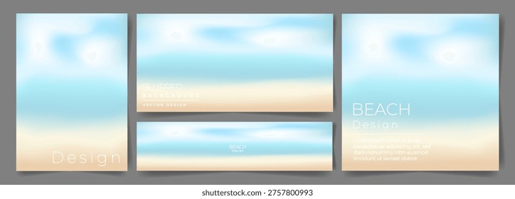 Trendy Summer Background Set. Blurred Beach landscapes Backgrounds with Gradient Different Forms. Summer Blur Banner Collection. Abstract Soft Gradient Landscape of Summer Beach. Blurred Background Design Сoast for Web Social Media.