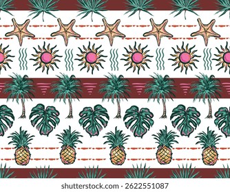 Trendy  summer beach vacation Horizontal Stripes tropical mood  , Colorful  Modern Vacation  seamless pattern on Striped Vector illustration Not Ai ,Design for all prints 