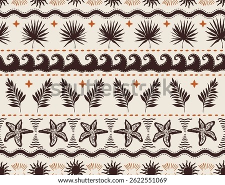 Trendy  summer beach vacation Horizontal Stripes tropical mood  , Modern Vacation  seamless pattern on Striped Vector illustration Not Ai ,Design for all prints 