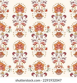 Trendy Summer Bohemian Flowers , Boho chic hand drawn style , Seamless Pattern Vector Illustration ,Design for fashion , fabric, textile, wallpaper , wrapping and all prints 
