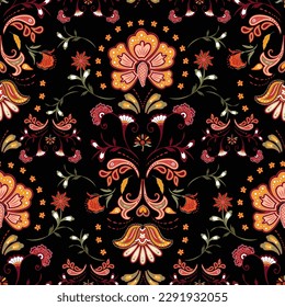 Trendy Summer Bohemian Flowers , Boho chic hand drawn style , Seamless Pattern Vector Illustration ,Design for fashion , fabric, textile, wallpaper , wrapping and all prints 
