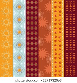Trendy Summer Bohemian Vertical Striped, Boho chic hand drawn style ,Beach Vibes Seamless Pattern Vector Illustration ,Design for fashion , fabric, textile, wallpaper , wrapping and all prints 

