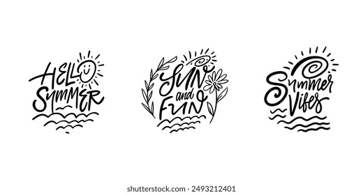 Trendy summer calligraphy designs featuring fun quotes perfect for seasonal promotions and decorations.