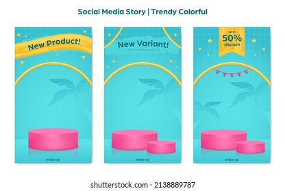 Trendy Summer Colorful Social Media Instagram Story Post Template Set