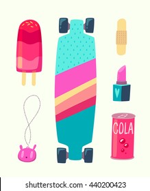Trendy summer equipment. Vector cartoon illustration.