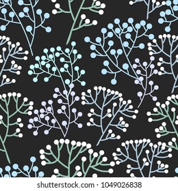 Trendy summer floral seamless pattern with wild graceful flowers and branches. Vector background. Hand drawn fashion design.