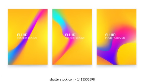 Trendy summer fluid gradient posters set, colorful abstract liquid 3d shapes. Futuristic design wallpaper for poster, banner, cover, flyer, presentation, advertising, invitation