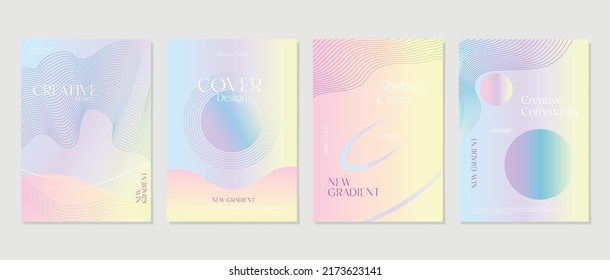 Trendy summer geometric gradient posters set, colorful abstract shapes. Futuristic design wallpaper for poster, banner, cover, flyer, presentation, advertising, invitation