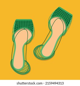 Trendgrüne Sandalen im Sommer. Vektorgrafik.