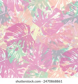 Trendy summer Hawaii print. Floral pattern.  Tropical palm Seamless vector wallpaper on dark background.