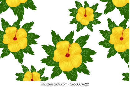Trendy summer Hawaii print vector  pattern with hibiscus flower.Tropical and colorful background . Botanical wallpaper