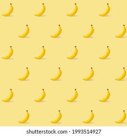 Trendy summer pattern with fresh banana fruit on a luminous yellow background.
