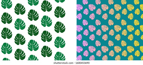 Trendy summer pattern tropical leaves Monstera. (Philodendron) silhouettes outlines. Vector botanical illustrations, floral tropical palm leaves elements. 
